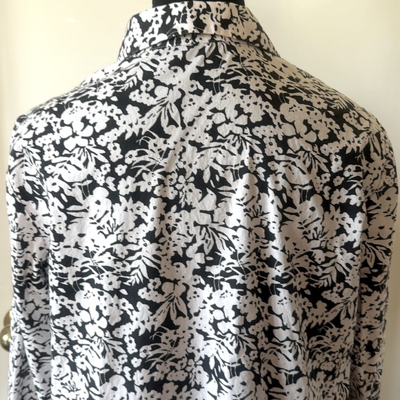 💕Lafayette 148 Blk/Wht Graphic Floral Print Cotton Button Up Shirt 6 EUC - Picture 5 of 11